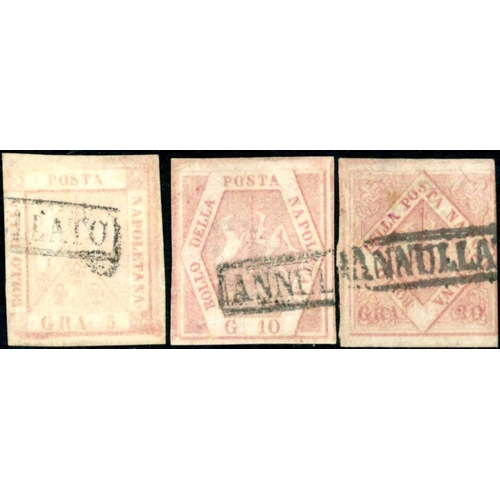 2229 - NAPLES 1859 VALUES TO 20gr: Group of 6 fine used values from ½gr to 20gr on stock card. Mainly 4 mar... 