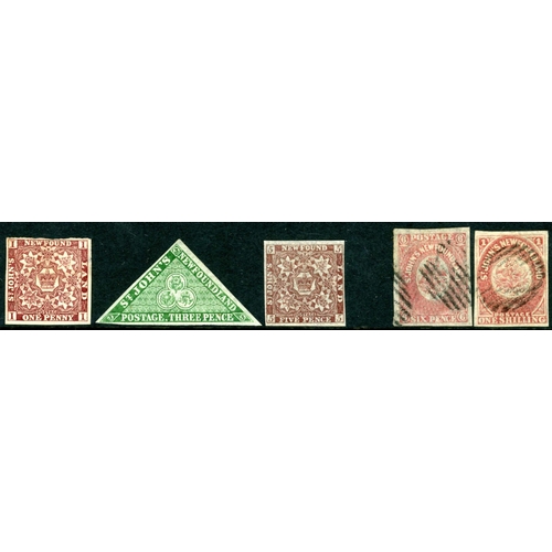 2256 - 1860-64 GROUP: Includes 1d brown (shade) unused, 3d green unused, 5d chocolate-brown unmounted mint,... 