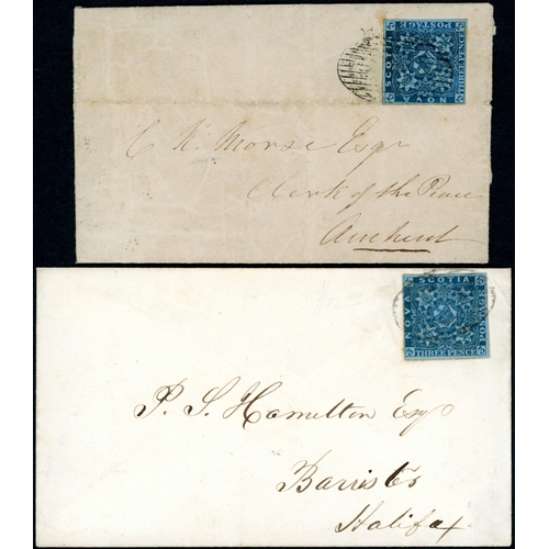 2282 - 1851-60 3d BRIGHT-BLUE QUARTET ON COVER: A set of 3 envs. and 1 EL franked with single v. fine 4-mar... 