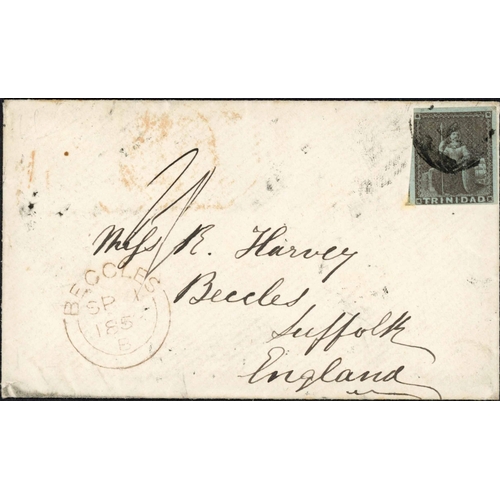 2310 - 1851/55 1d PURPLE BROWN MINT & 1D BROWNISH GREY (variable margins) tied by indistinct bar cancel to ... 