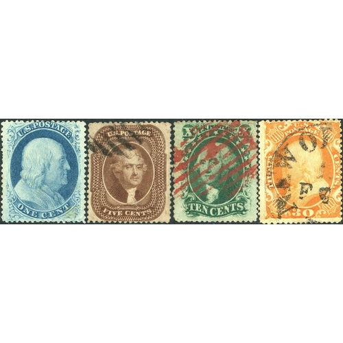 2313 - 1857-61 PERF. ISSUES SELECTION MOSTLY USED: 1c blue type V (appears unused, with slight soiling), 3c... 