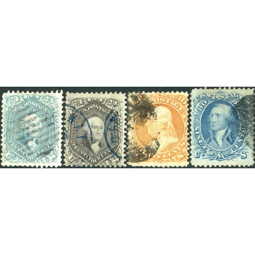 2314 - 1861-69 USED SELECTION: 1861/67 mostly without grill, 1c blue, 2c black (3), 3c brownish rose (2, un... 