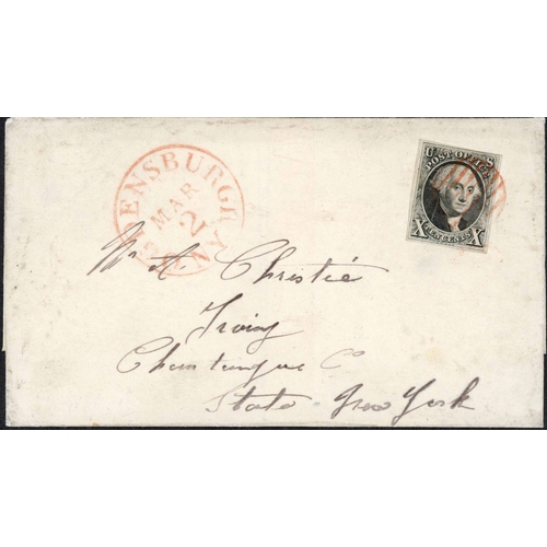 2315 - 1847 10c BLACK FRANKING; c1848 E (rear seal torn) to Irving (NY) franked 1847 10c black, four close ... 