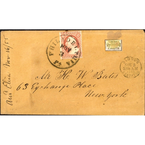 2318 - 1851 3c FRANKINGS; Range with Aug. 1851 EL to Thomastown franked 3c tied by grid cancel with 