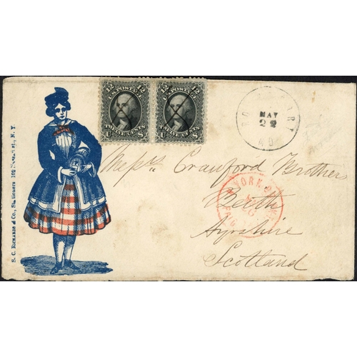 2335 - 1861 12c FRANKINGS; Pair with May 1863 Richard & Co Patriotic env. to Scotland franked 10c ms 'X' ca... 