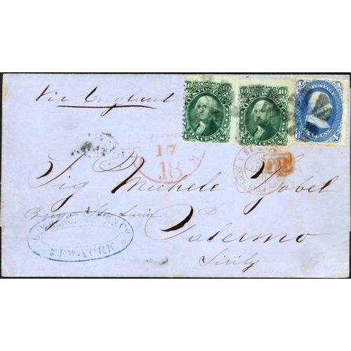 2338 - 1861 10c FRANKING; Attractive 17 Oct. 1866 E 'via England' to Palermo ex NY with US 10c green + 1c b... 