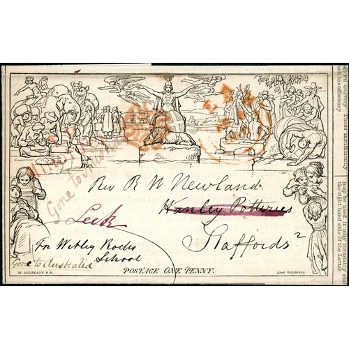 2346 - 5 NOVEMBER 1840 - 1d LETTERSHEET WITH ADVERT. & MARKED 'GONE TO AUSTRALIA' - stereo A26 to 'Hanley P... 