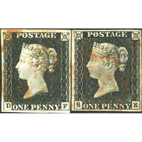 2362 - PLATE 1a - DF & SK - each fine used with four margins and red MX. (2)