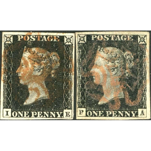 2375 - PLATE 1b - IE & PA - each fine with four margins, IE constant mark in P of PENNY, PA letters recut &... 