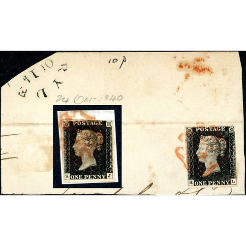 2382 - PLATE 1b - RL & SJ - RL fine three margins tied to piece with part RYDE cds, SJ good used with four ... 