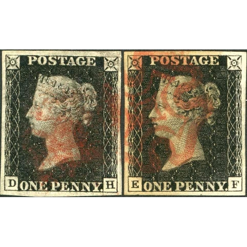 2421 - PLATE 5 - DH & EF - EF with minor wrinkle, else both fine four margins and red MX cancel. (2)