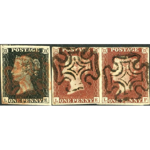 2428 - PLATE 5 - LE - MATCHED IN RED WITH PAIR - fine 1d black with four margins, large in places, and red ... 