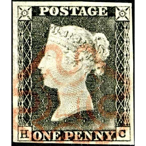 1010 - Plate 1a - HC - very fine, lightly cancelled with a red MX, very worn print.