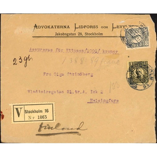 1138 - FOREIGN MAIL; Range on annotated leaves inc. 1913 Railway Packet address card to Liege franked 1kr, ... 