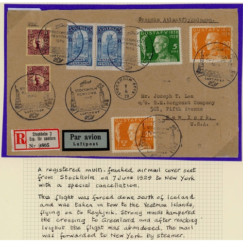 1166 - INTERESTING FLIGHT COVERS:1925 env. from Stockholm to Liverpool with typed 