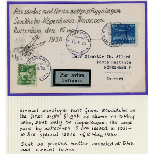 1166 - INTERESTING FLIGHT COVERS:1925 env. from Stockholm to Liverpool with typed 