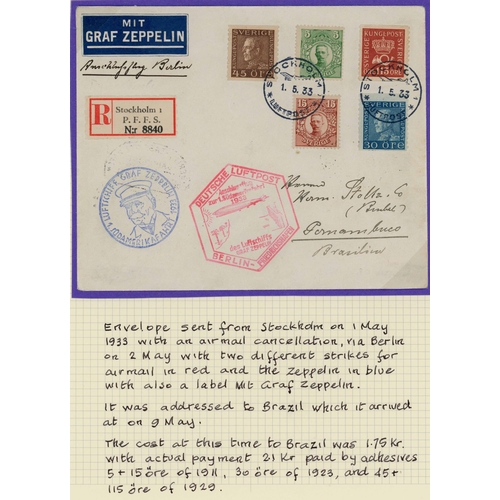 1169 - 1932-33 GRAF ZEPPELIN FLIGHTS; 18 Mar. 1932 PC from Stockholm via Germany carried on the Graf Zeppel... 