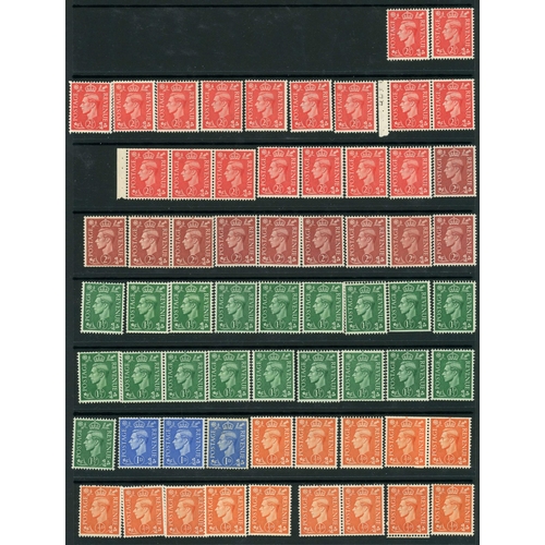 1432 - 1941-52 PALE COLOURS INVERTED WMKS: Accumulation of ½d to 2½d denomination inverted wmk. stamps on s... 