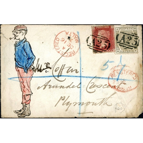 1497 - MALTA - COVER GROUP - mostly on pages, Jan. 1859 EL to Genoa with 4d rose tied 