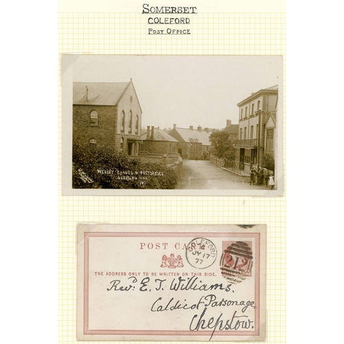 1509 - POST OFFICES ON PPCs - SOUTH WEST COUNTIES:  Mounted display sheets (17), each with town or village ... 