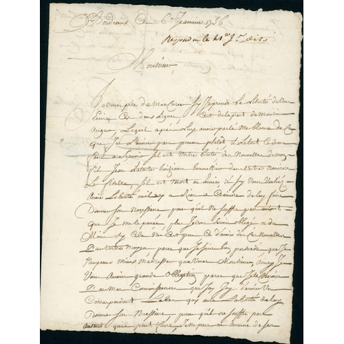 162 - ** THE 7 YEARS WAR - LETTER TO CAPTAIN DEQUEUX IN PLYMOUTH CAPTURED DURING PRE-WAR 'PEACE'; 6 Jan. 1... 