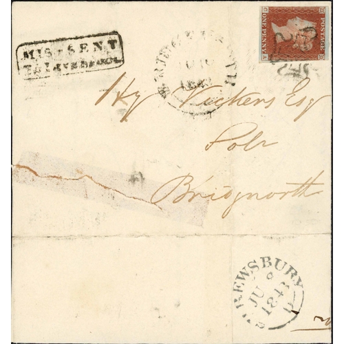 1623 - SHREWSBURY 19TH CENTURY MAIL; Range on annotated leaves inc. 1843 E to Bridgenorth franked 1d Red ti... 