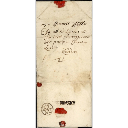 1629 - TENBURY WELLS 18th/19th CENTURY PRE-STAMP MAIL; Range on annotated leaves inc. 1721 EL to London wit... 