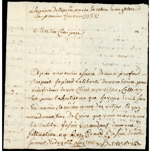 166 - ** THE 7 YEARS WAR - GOBBÉ CORRESPONDENCE -  TOPSHAM (DEVON) P.O.W. CAMP COVER TO FRANCE; 1 Feb. 175... 