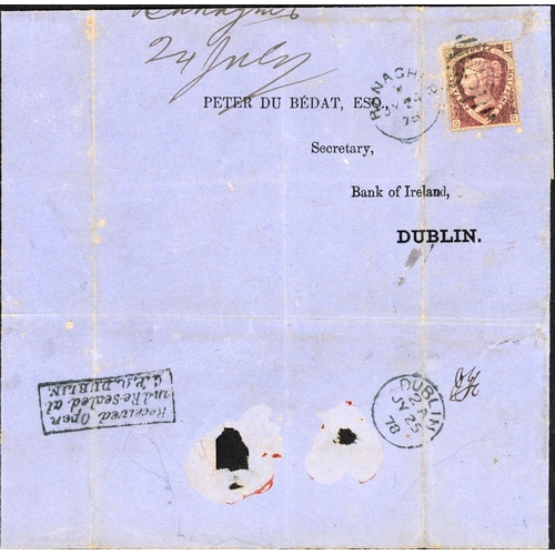 1775 - DUBLIN INSTRUCTIONAL/EXPLANATORY MARKS; Range with 1877 'BOOK POST' reduced front to Cavan franked 1... 