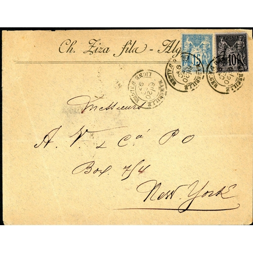 393 - NORTH AFRICA SERVICES 1881-1907; Range with 1881 E to Algiers franked 15c tied by two strikes of the... 