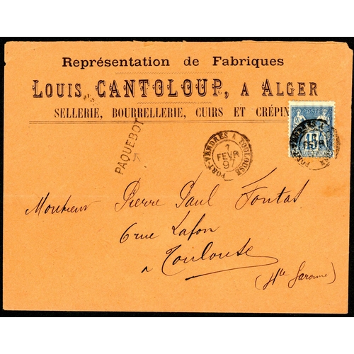 393 - NORTH AFRICA SERVICES 1881-1907; Range with 1881 E to Algiers franked 15c tied by two strikes of the... 