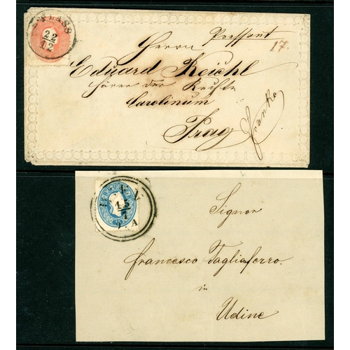 445 - EARLY CARD & COVER GROUP: Includes undated env. to Prague with 1860 5k red cancelled by ?Plass c.d.s... 