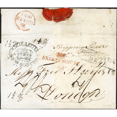 516 - EARLY EXEMPT SHIP LETTER; Sep 1833 EL to London (sheet separated by Robertson into two for display) ... 