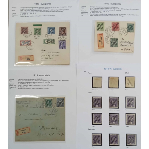 545 - 1919 OVERPRINTS ON STAMPS OF AUSTRIA: A box file containing a well-researched & written-up study of ... 