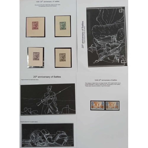 547 - 1937-38 STAMP ISSUE STUDIES: A box file and album containing 3 small studies of various stamp issues... 