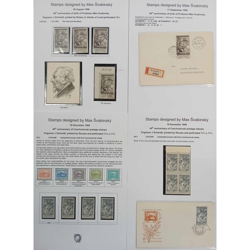 551 - MAX VABINSKÝ - STAMP DESIGNER: A box file containing a well written-up 94 page display on the renow... 