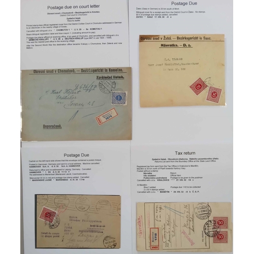 557 - POSTAGE DUE - 1919-1938: A box file containing a well written-up study of postage due on envs. & car... 