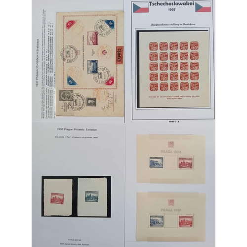 558 - 1937-76 PHILATELIC EXHIBITIONS: A box file containing three written-up displays and some stock pages... 