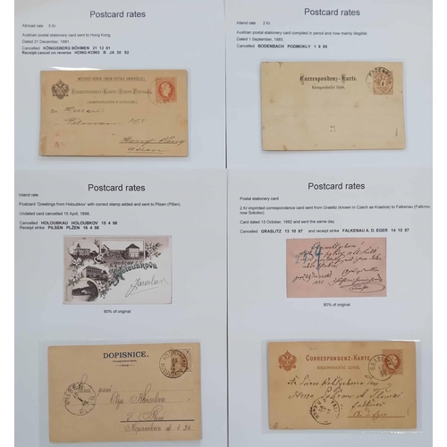 559 - POSTCARD POSTAGE RATES - 1906-1937: A box file containing a well written-up study demonstrating the ... 