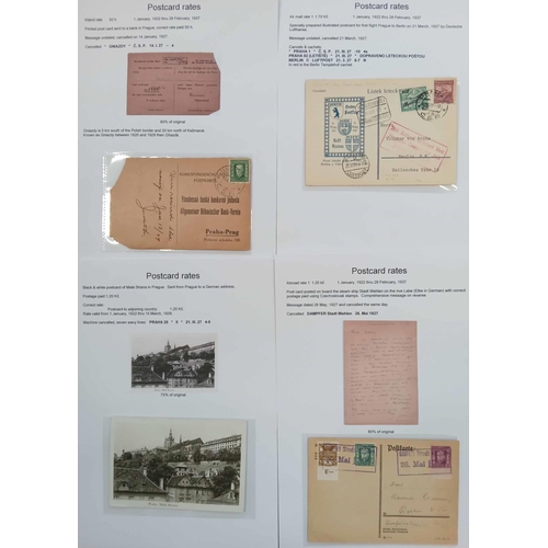 561 - POSTCARD POSTAGE RATES - 1927 -1934: A full box file containing a well written-up study demonstratin... 