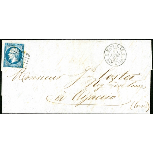 599 - CORSICA-AJACCIO SERVICES - May 1841 EL to Ile Rousse ex Marseilles and rated '3' decimes on front se... 