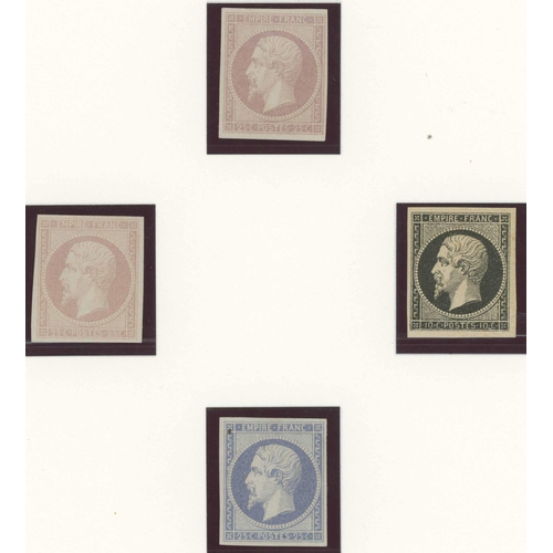 608 - COLOUR & PRODUCTION TRIALS of perf. & imperf. issues c.1854, 1862, 1865 & 1869. Examples of type 1 p... 