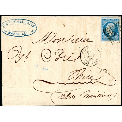 619 - MARSEILLES-NICE SERVICE - Trio with 27 Sep. 1861, 18 Feb. 1863 & 10 July 1863 EL's to Nice each fran... 