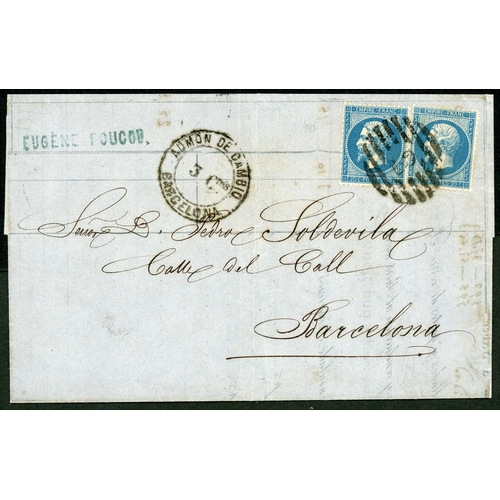 620 - MAIL TO SPAIN BY PENINSULA SERVICES - Range with Oct. 1862 EL to Barcelona ex Marseilles franked Fra... 