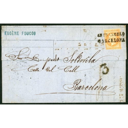 620 - MAIL TO SPAIN BY PENINSULA SERVICES - Range with Oct. 1862 EL to Barcelona ex Marseilles franked Fra... 