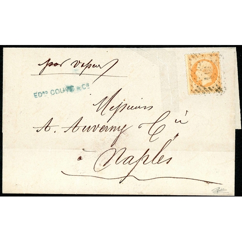 631 - MAIL TO NAPLES CANCELLED ON ARRIVAL - 23 Feb. 1867 E (small repairs) to Naples ex Marseilles franked... 