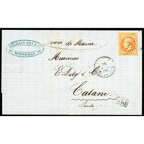 635 - FRENCH LIGNE U & V (CONSTANTINOPLE & ALEXANDRIA) - Nov. 1868 and Aug. 1869 E ex Marseilles to Messin... 