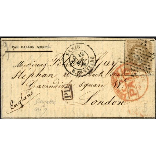 637 - INTERNAL & OVERSEAS BALLOON MAIL; Pair with 19 Nov. 1870 EL 'par Ballon Monte' to London franked 30c... 