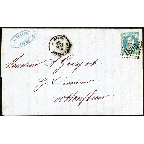 638 - LE HAVRE-HONFLEUR SERVICE - Trio with 22 May 1870 EL to Honfleur franked 20c tied by diamond numeral... 