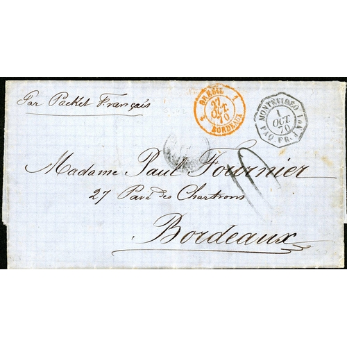 639 - MAIL FROM S.AMERICA - THE 2nd LINE J SERVICE; Range with Feb. 1870 unfranked EL to Lyon with 